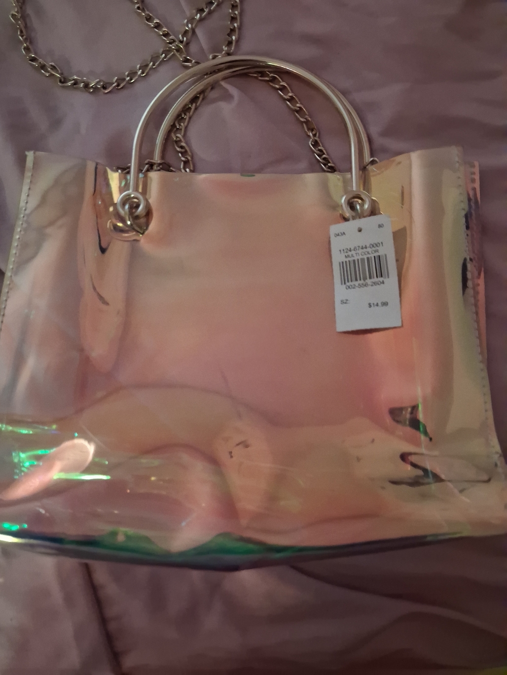 Iridescent Clear Tote Bag with Chain Handles